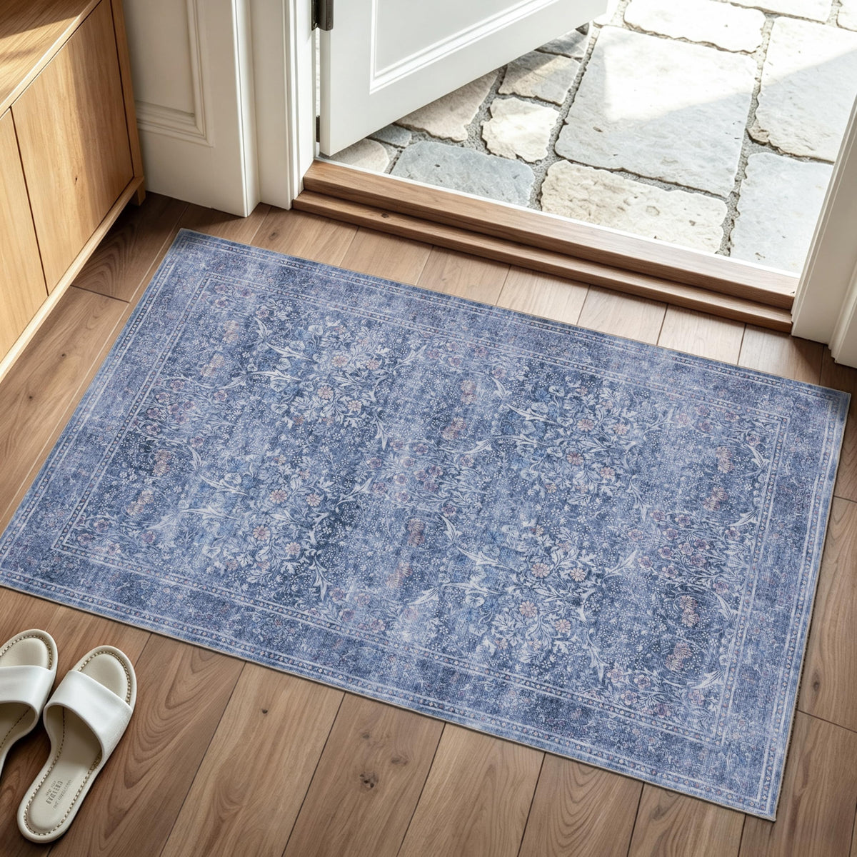 JOLLYVOGUE Entryway Rug, 2x3 Washable Vintage Floral Rug, Beige