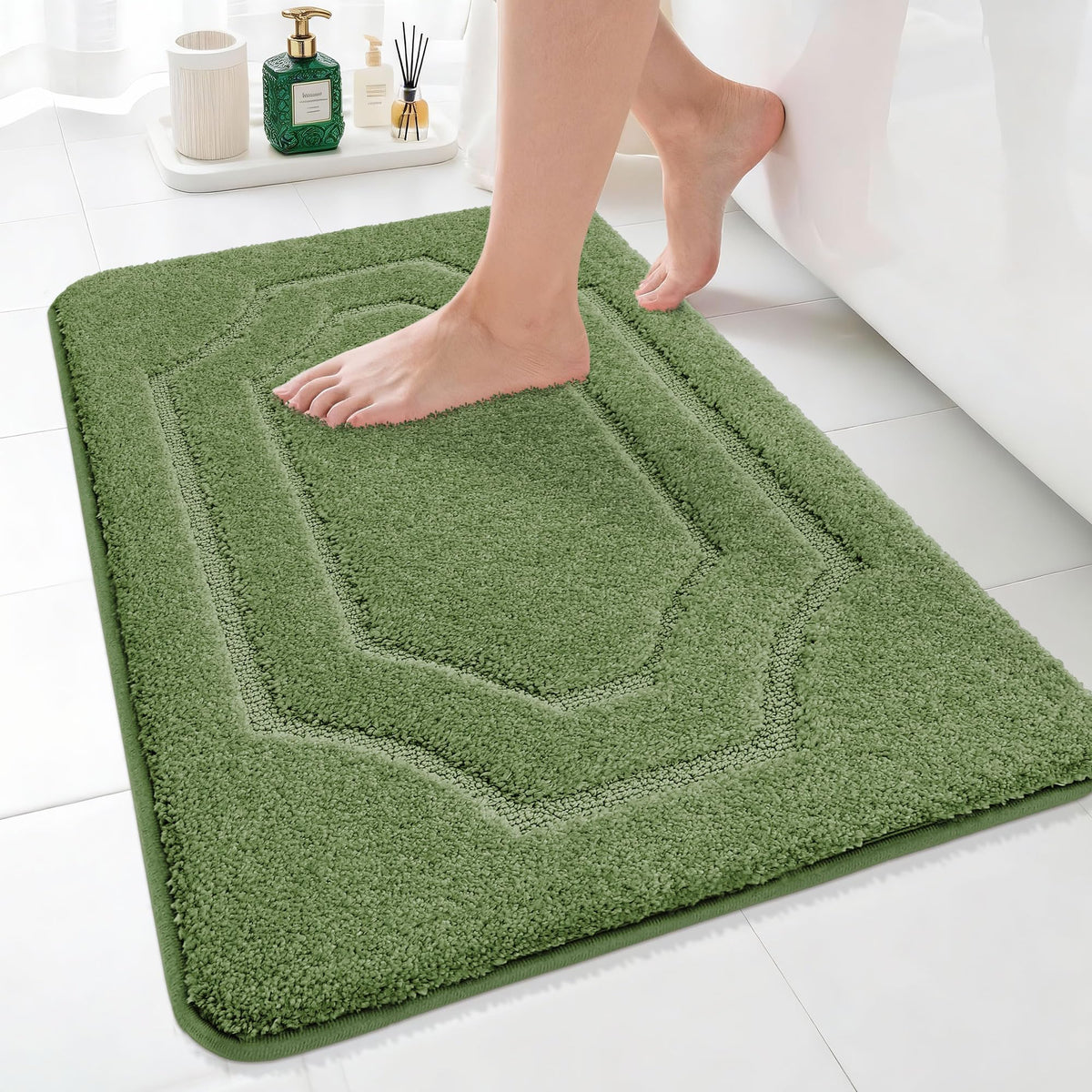BEQHAUSE Bathroom Rugs Non Slip Bath Mat Soft Absorbent, 24"x36", Green
