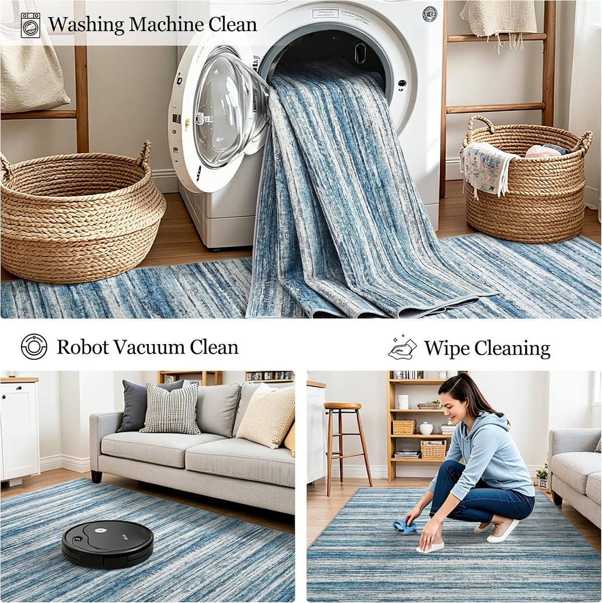 Chicrug 2x6 Blue Washable Runner Rug for Hallway Kitchen Entryway Non Slip