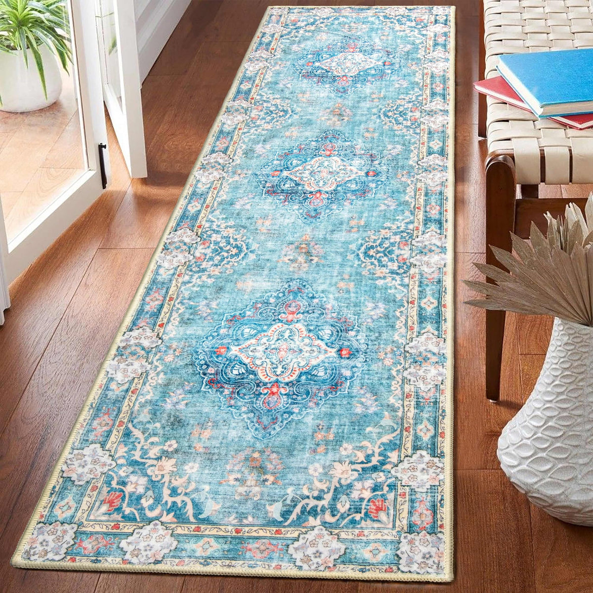 MUJOO Pink Rug 3x5 Washable,Boho Area Rugs Small Non Slip Low-Pile Floral