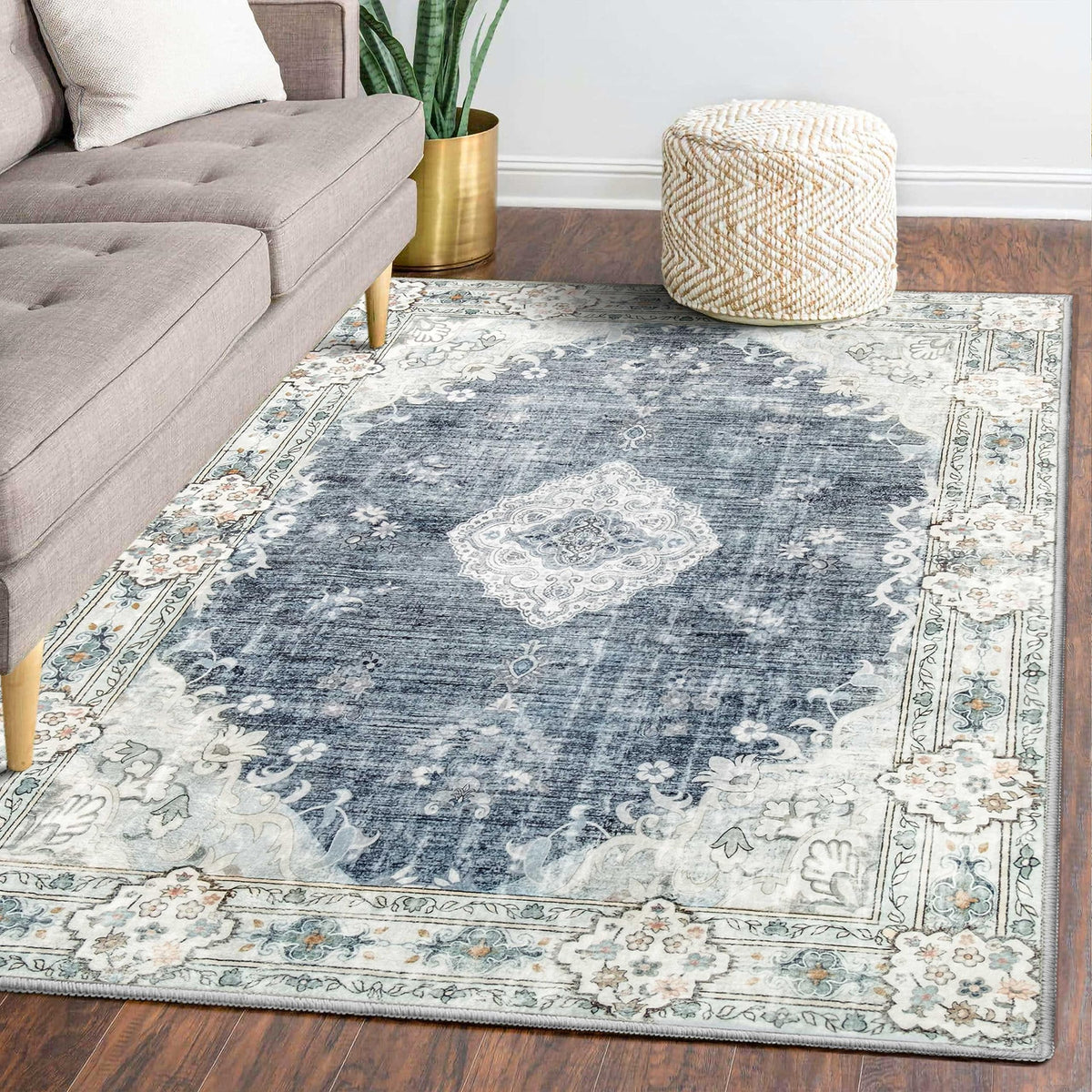 MUJOO Pink Rug 3x5 Washable,Boho Area Rugs Small Non Slip Low-Pile Floral