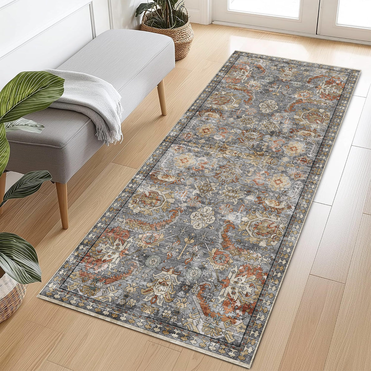 RUGSURE Washable Area Rugs - Perfect for Living Room, Bedroom, Kids Room, Nursery - Stain & Water Resistant Non-Slip, Pet & Child Friendly, Vintage Tribal Area Rugs (Green, 3' x 5 ')