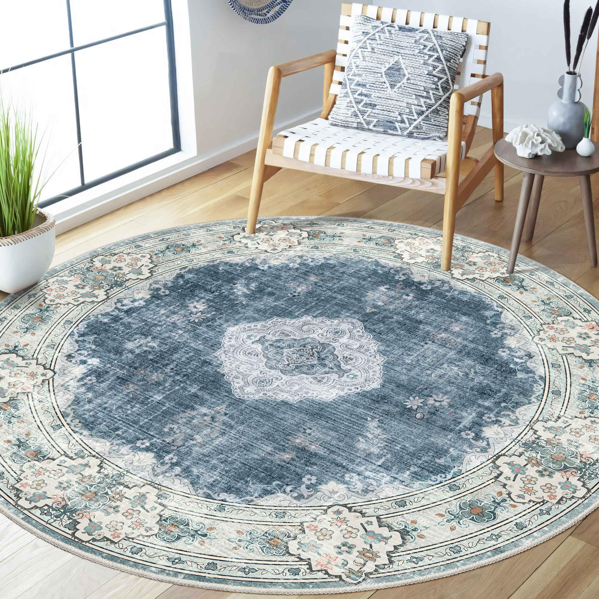 MUJOO Pink Rug 3x5 Washable,Boho Area Rugs Small Non Slip Low-Pile Floral