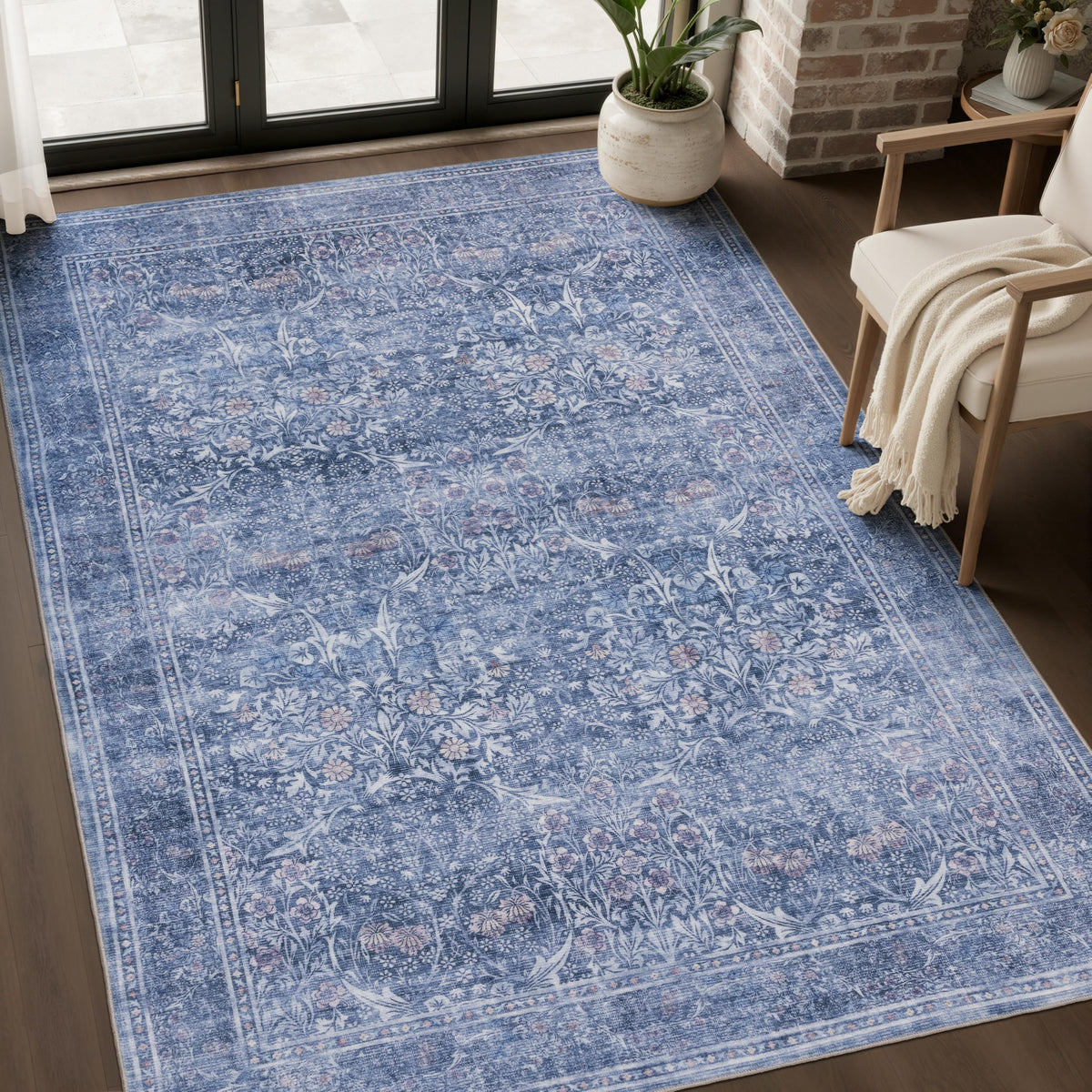 JOLLYVOGUE Entryway Rug, 2x3 Washable Vintage Floral Rug, Beige