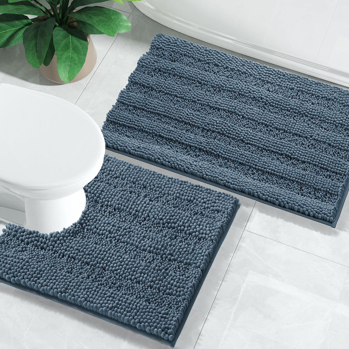Yimobra Bathroom Rug Set 2 Piece, Absorbent Bath Mat Set, 32x20+24x17, Gray