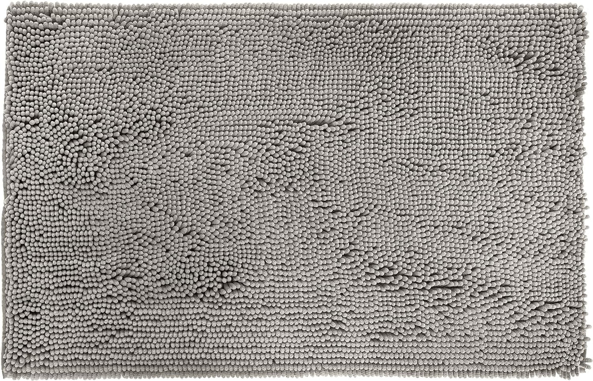 Amazon Basics Platinum Bathroom Rug Mat, Ultra Absorbent Plush Shag, Non-Slip, Quick Drying, Machine Washable, 21" x 34"