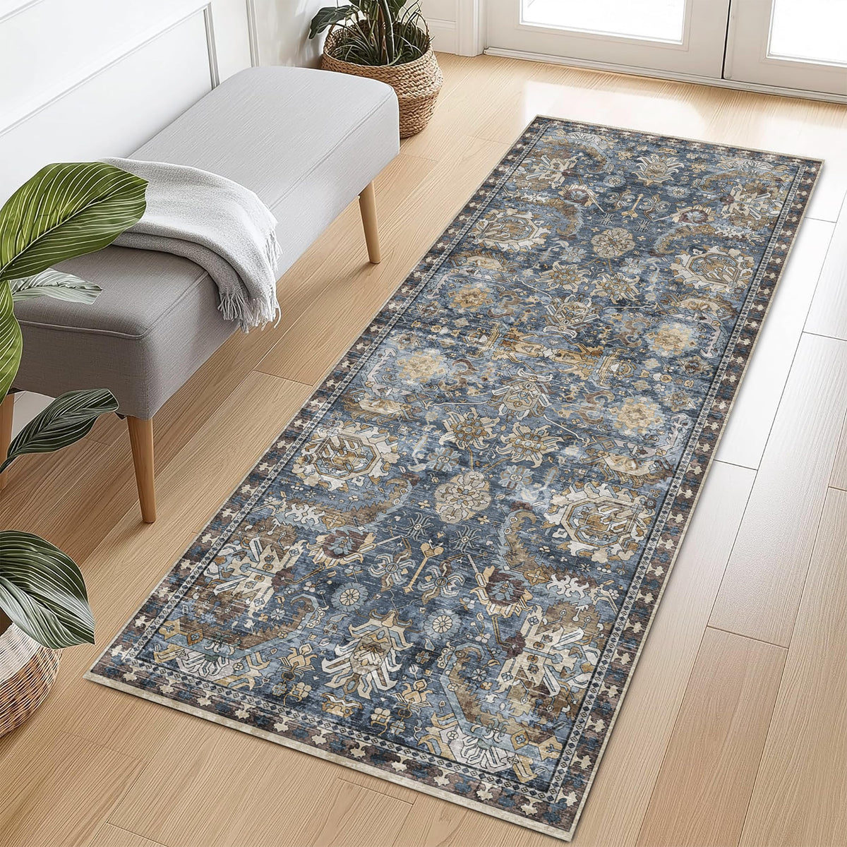 RUGSURE Washable Area Rugs - Perfect for Living Room, Bedroom, Kids Room, Nursery - Stain & Water Resistant Non-Slip, Pet & Child Friendly, Vintage Tribal Area Rugs (Green, 3' x 5 ')