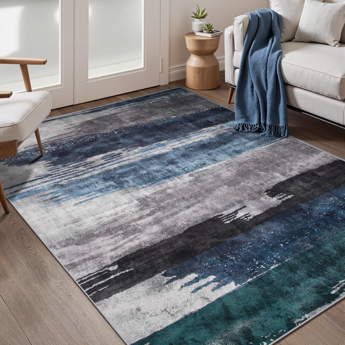 Ciicool Washable Area Rug 2x3 Entryway Rug, Modern Abstract Entry Mat Navy