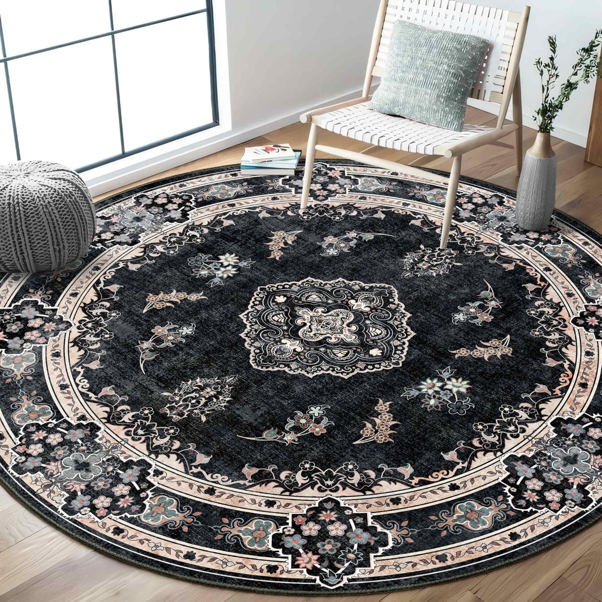MUJOO Pink Rug 3x5 Washable,Boho Area Rugs Small Non Slip Low-Pile Floral
