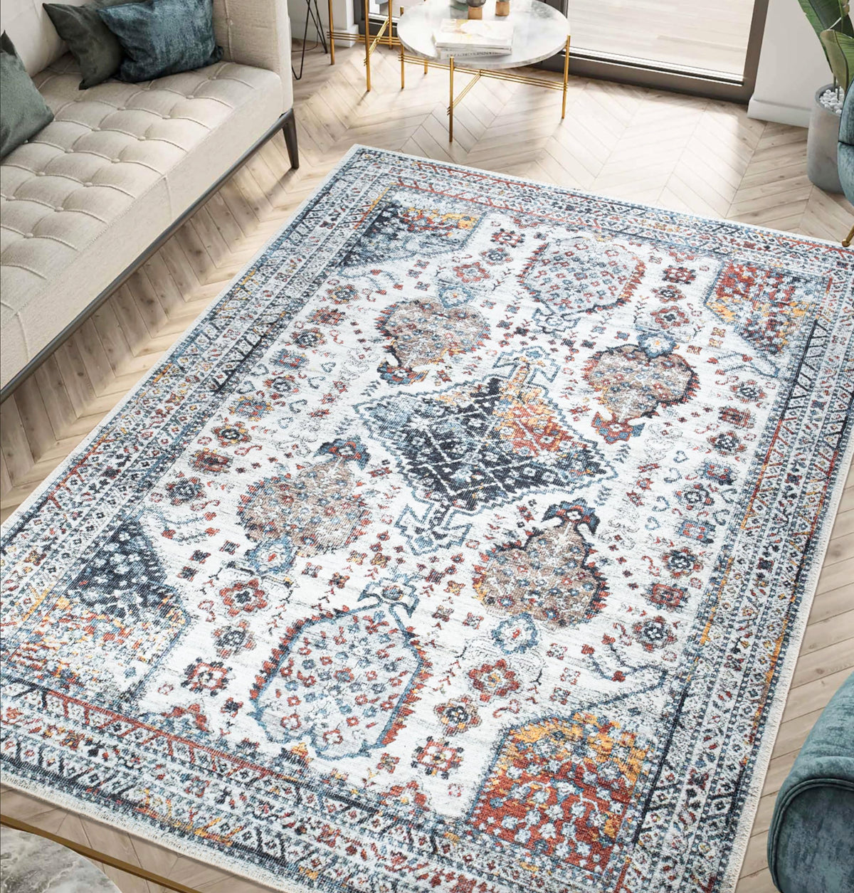 Keen Home Design Vintage Washable Entryway Rug, Non-Slip Low Pile, 2x3