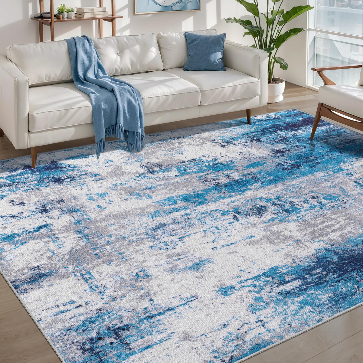 Ciicool Washable Area Rug 2x3 Entryway Rug, Modern Abstract Entry Mat Navy