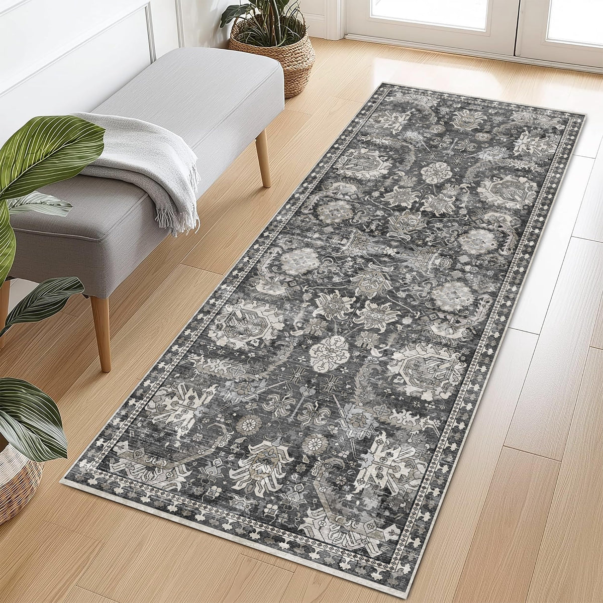 RUGSURE Washable Area Rugs - Perfect for Living Room, Bedroom, Kids Room, Nursery - Stain & Water Resistant Non-Slip, Pet & Child Friendly, Vintage Tribal Area Rugs (Green, 3' x 5 ')