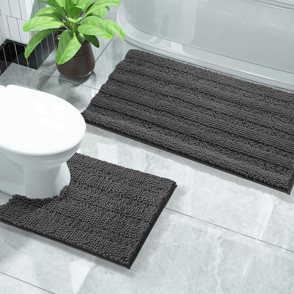 Yimobra Bathroom Rug Set 2 Piece, Absorbent Bath Mat Set, 32x20+24x17, Gray