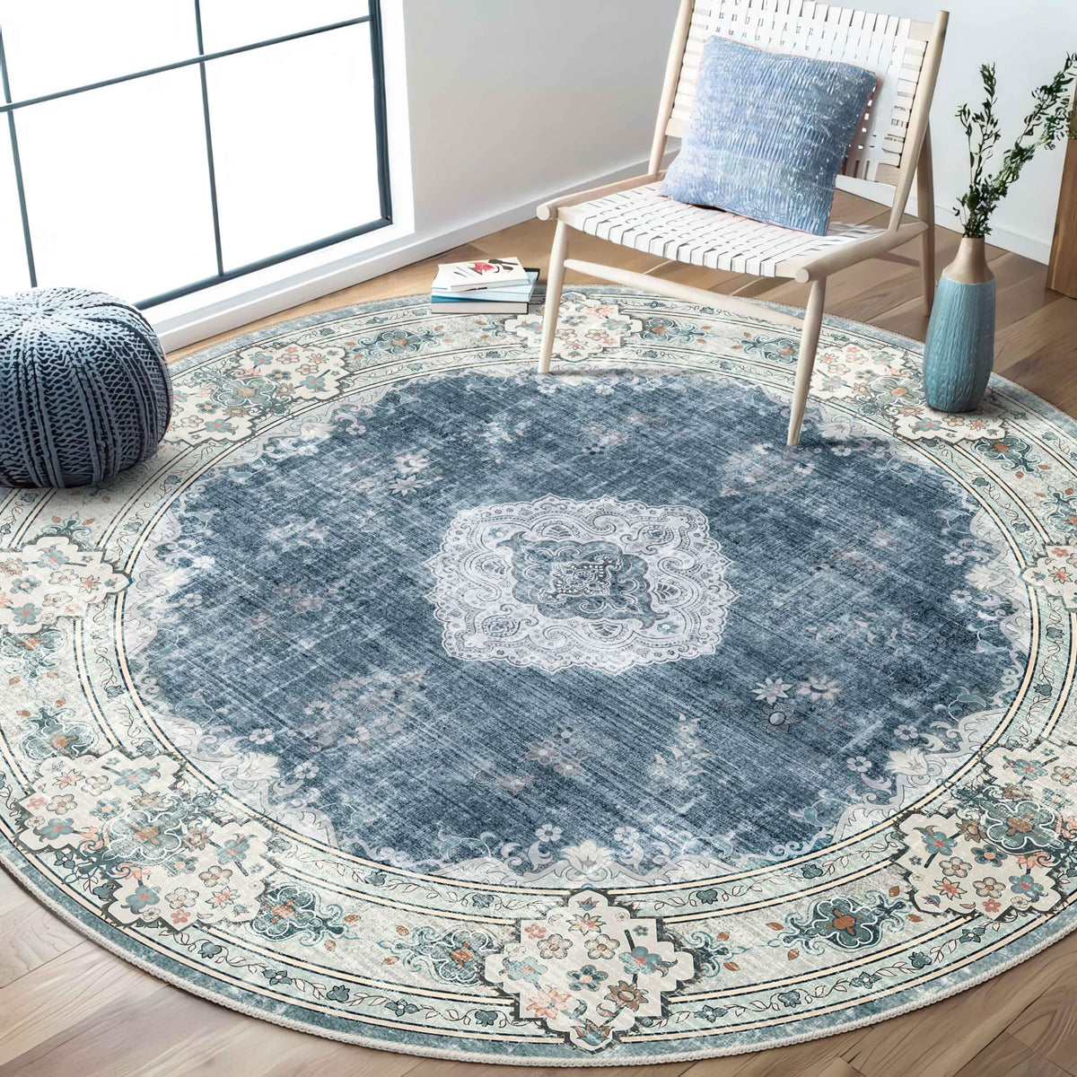 MUJOO Pink Rug 3x5 Washable,Boho Area Rugs Small Non Slip Low-Pile Floral