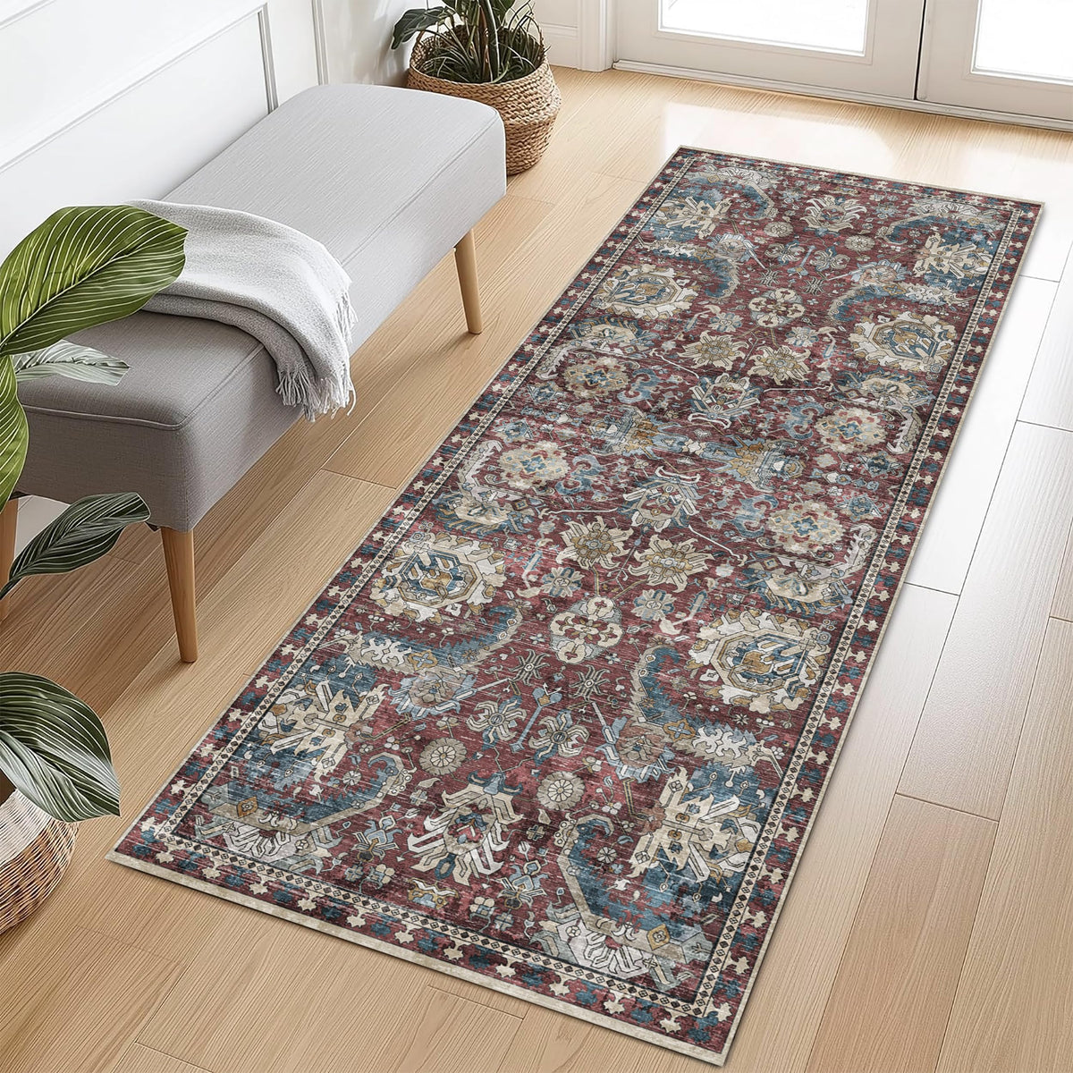 RUGSURE Washable Area Rugs - Perfect for Living Room, Bedroom, Kids Room, Nursery - Stain & Water Resistant Non-Slip, Pet & Child Friendly, Vintage Tribal Area Rugs (Green, 3' x 5 ')