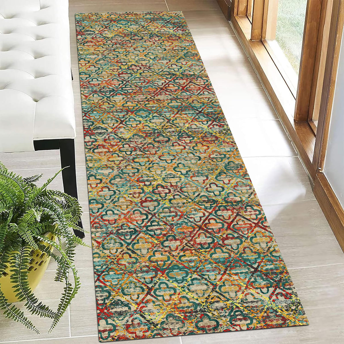 RUGSURE Washable Area Rugs - Perfect for Living Room, Bedroom, Kids Room, Nursery - Stain & Water Resistant Non-Slip, Pet & Child Friendly, Vintage Tribal Area Rugs (Green, 3' x 5 ')