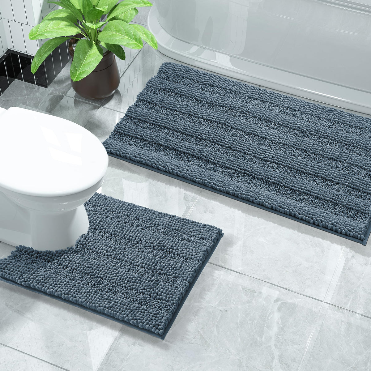 Yimobra Bathroom Rug Set 2 Piece, Absorbent Bath Mat Set, 32x20+24x17, Gray