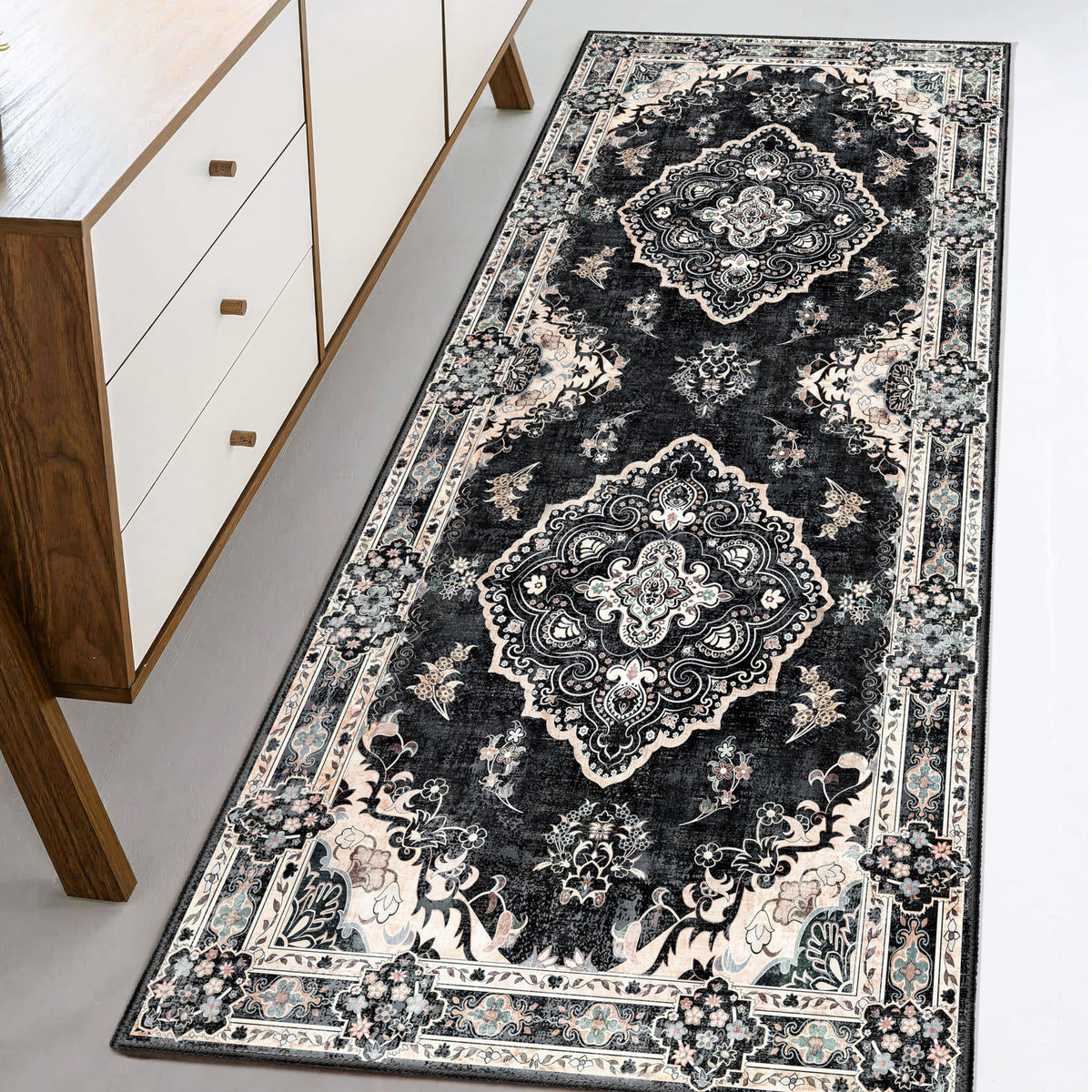 MUJOO Pink Rug 3x5 Washable,Boho Area Rugs Small Non Slip Low-Pile Floral