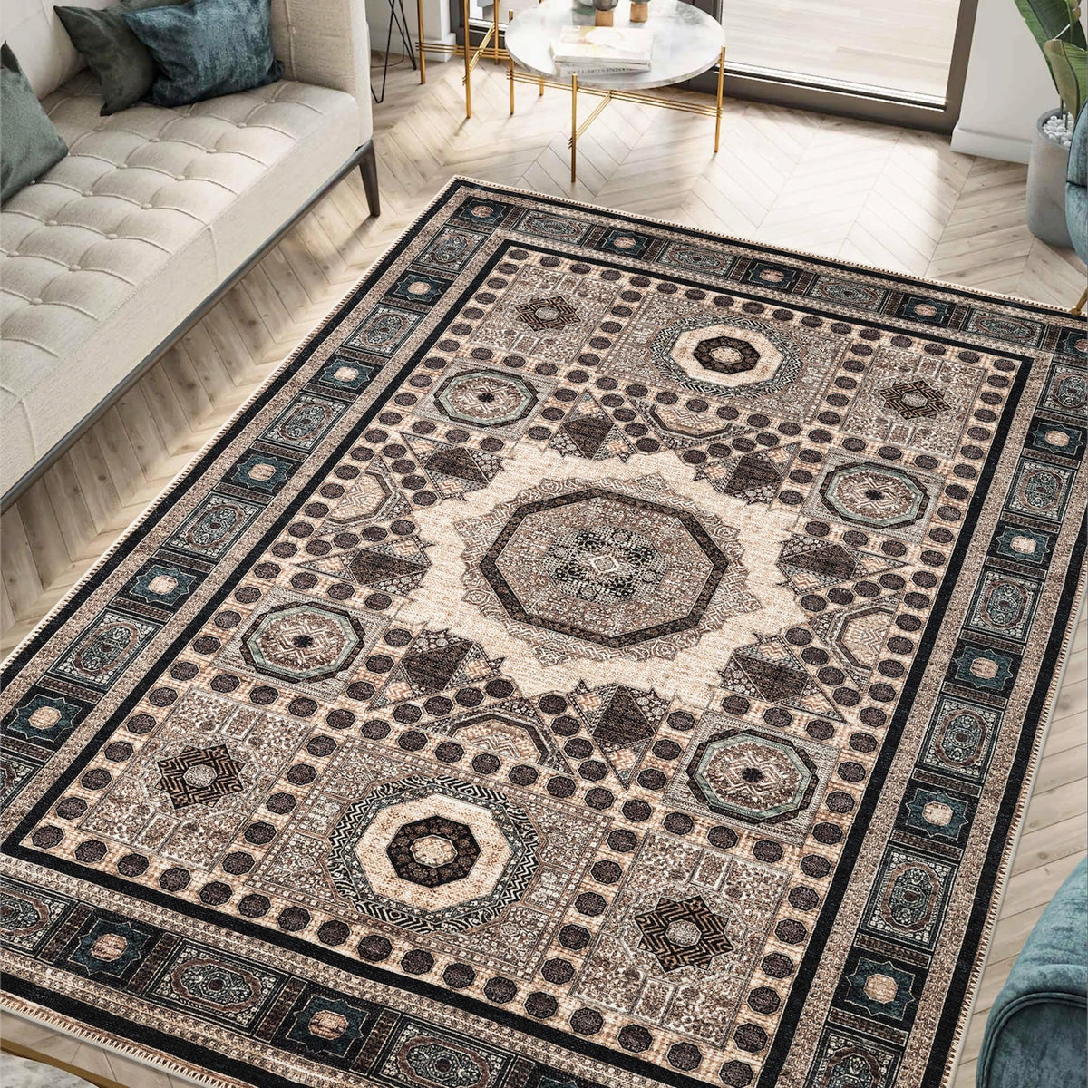 Keen Home Design Vintage Washable Entryway Rug, Non-Slip Low Pile, 2x3