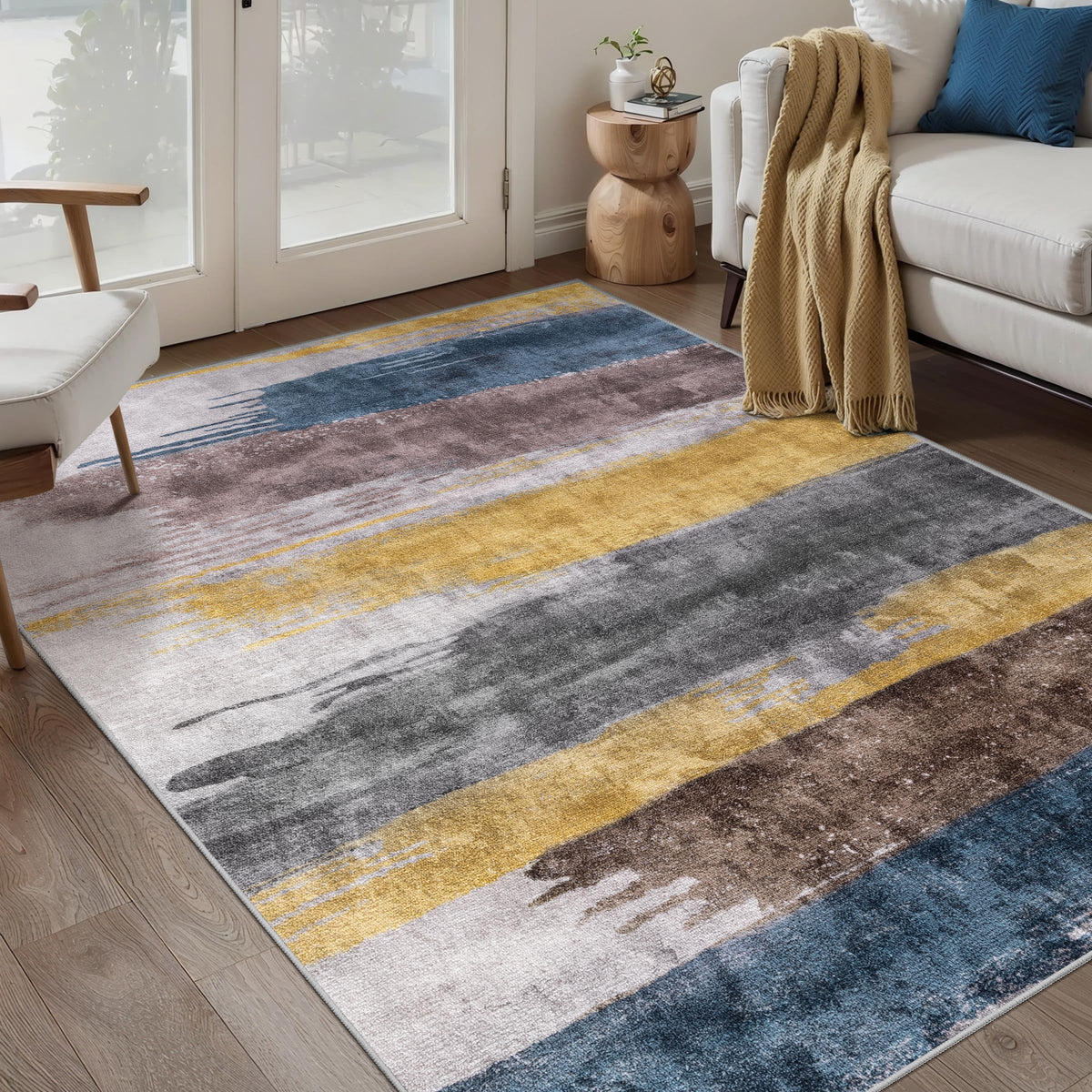 Ciicool Washable Area Rug 2x3 Entryway Rug, Modern Abstract Entry Mat Navy
