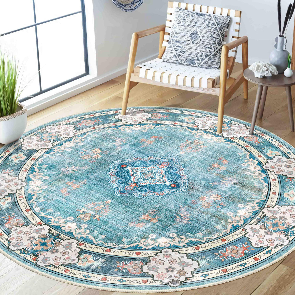 MUJOO Pink Rug 3x5 Washable,Boho Area Rugs Small Non Slip Low-Pile Floral