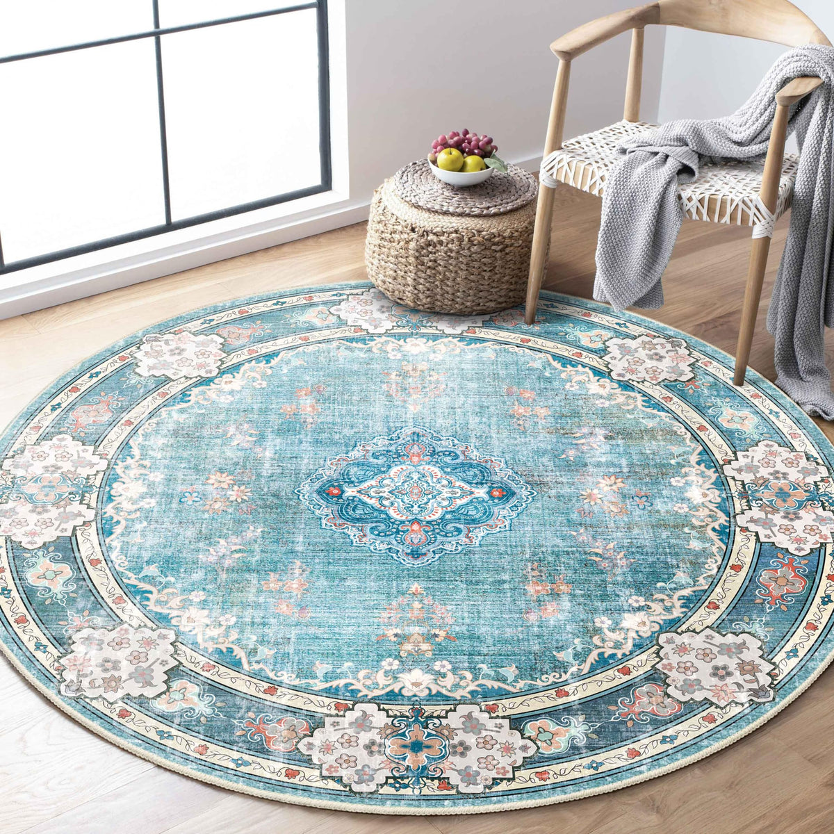 MUJOO Pink Rug 3x5 Washable,Boho Area Rugs Small Non Slip Low-Pile Floral