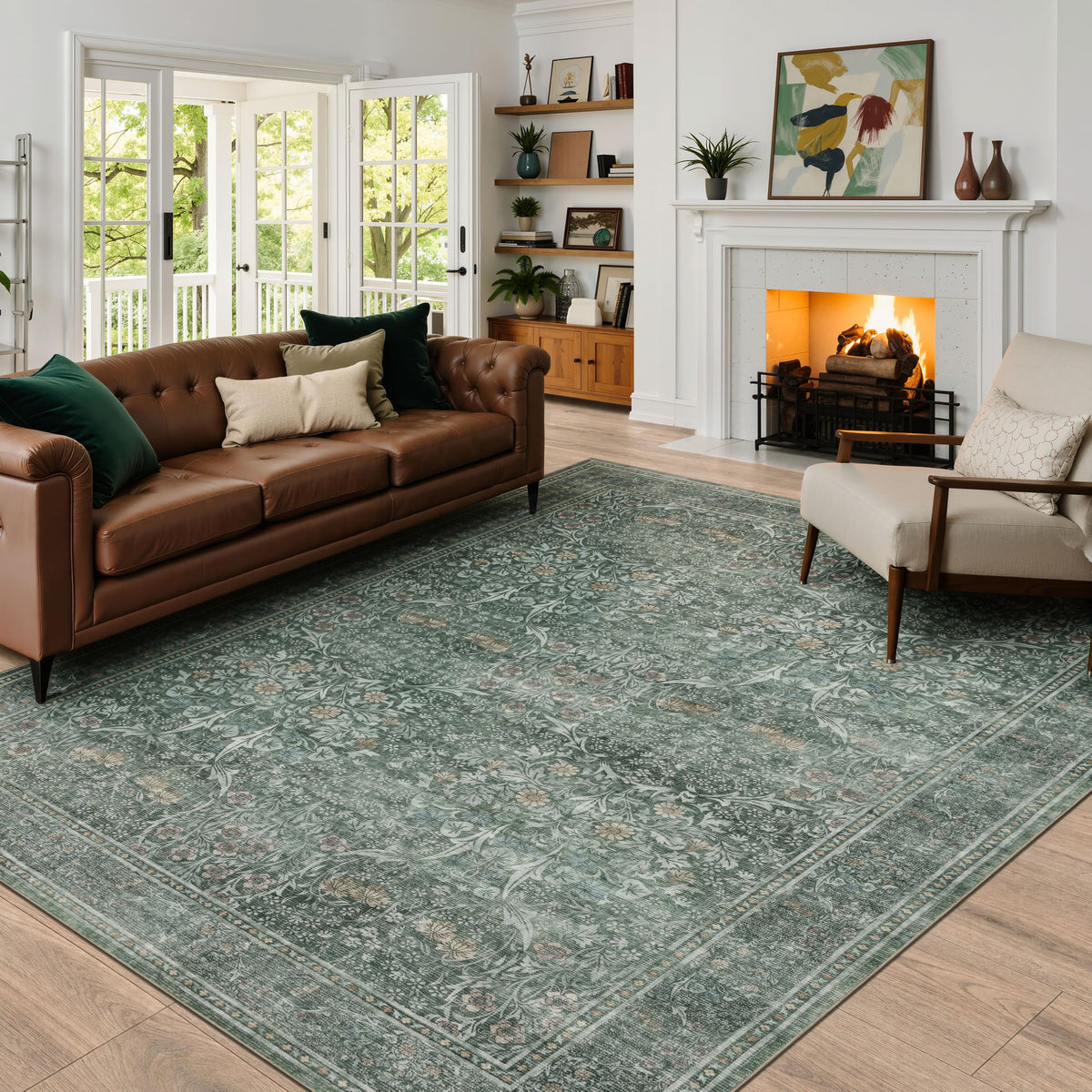 JOLLYVOGUE Entryway Rug, 2x3 Washable Vintage Floral Rug, Beige