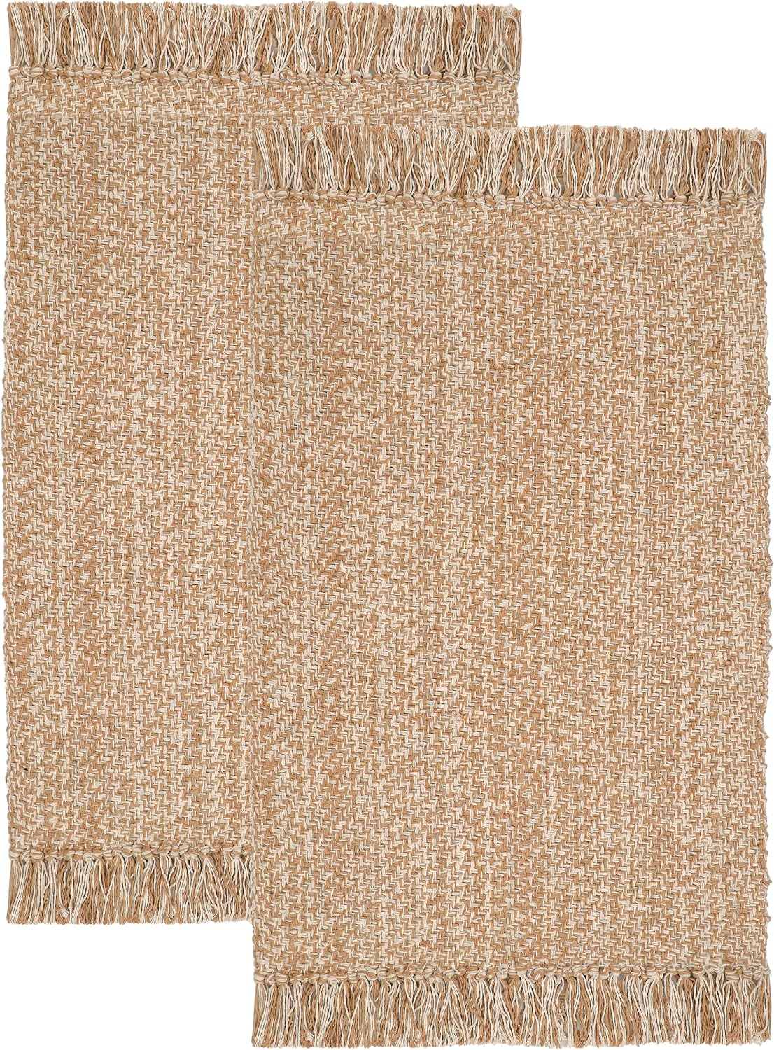 COTTON CRAFT Woven Area Rug - 2 Pack Entryway Mat with Fringe - Tan Natural