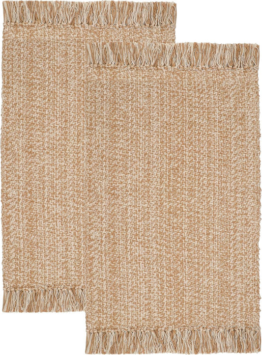COTTON CRAFT Woven Area Rug - 2 Pack Entryway Mat with Fringe - Tan Natural