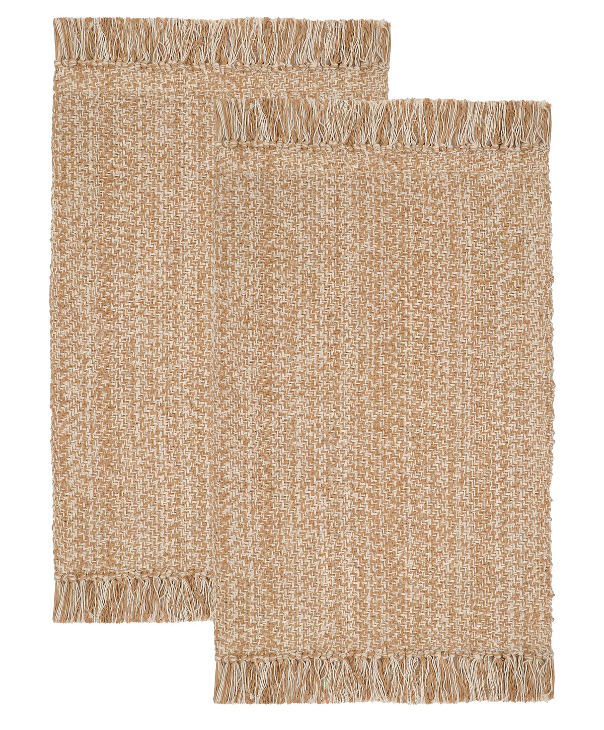 COTTON CRAFT Woven Area Rug - 2 Pack Entryway Mat with Fringe - Tan Natural