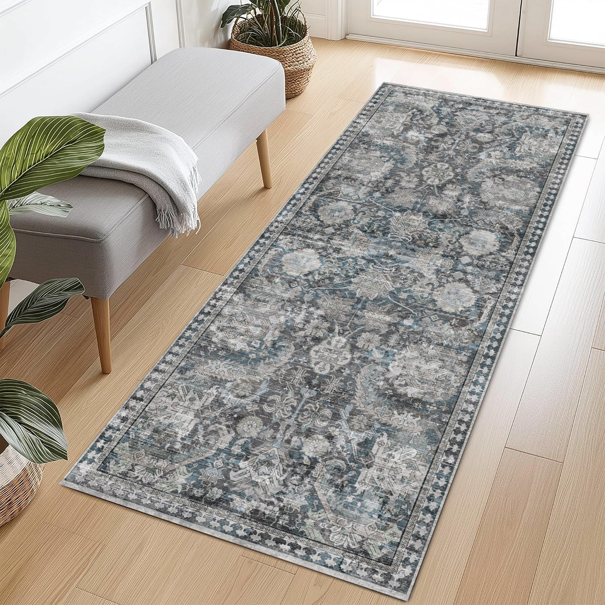 RUGSURE Washable Area Rugs - Perfect for Living Room, Bedroom, Kids Room, Nursery - Stain & Water Resistant Non-Slip, Pet & Child Friendly, Vintage Tribal Area Rugs (Green, 3' x 5 ')