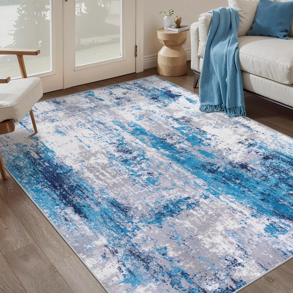 Ciicool Washable Area Rug 2x3 Entryway Rug, Modern Abstract Entry Mat Navy
