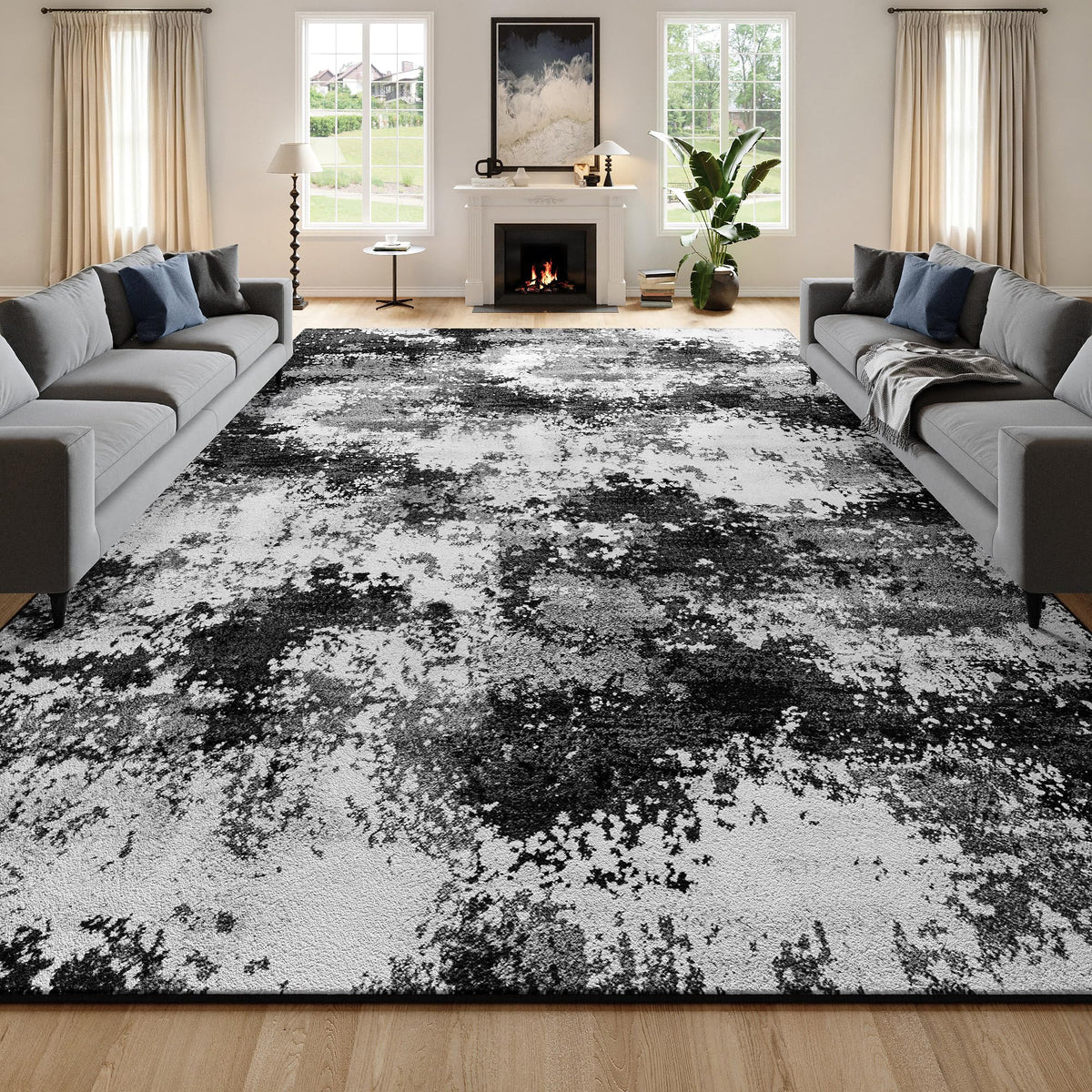 Entryway Rug 2x3 Grey Door Mat Indoor Entrance 24x36, Washable Small Throw Rugs for Kitchen Floor, Entry, Front Door, Bedroom Bedside, Non-Slip Low Pile Stain & Fade Resistant, Abstract Gray