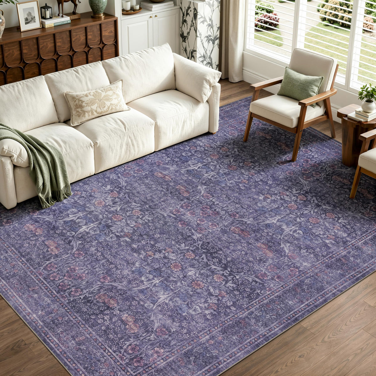 JOLLYVOGUE Entryway Rug, 2x3 Washable Vintage Floral Rug, Beige