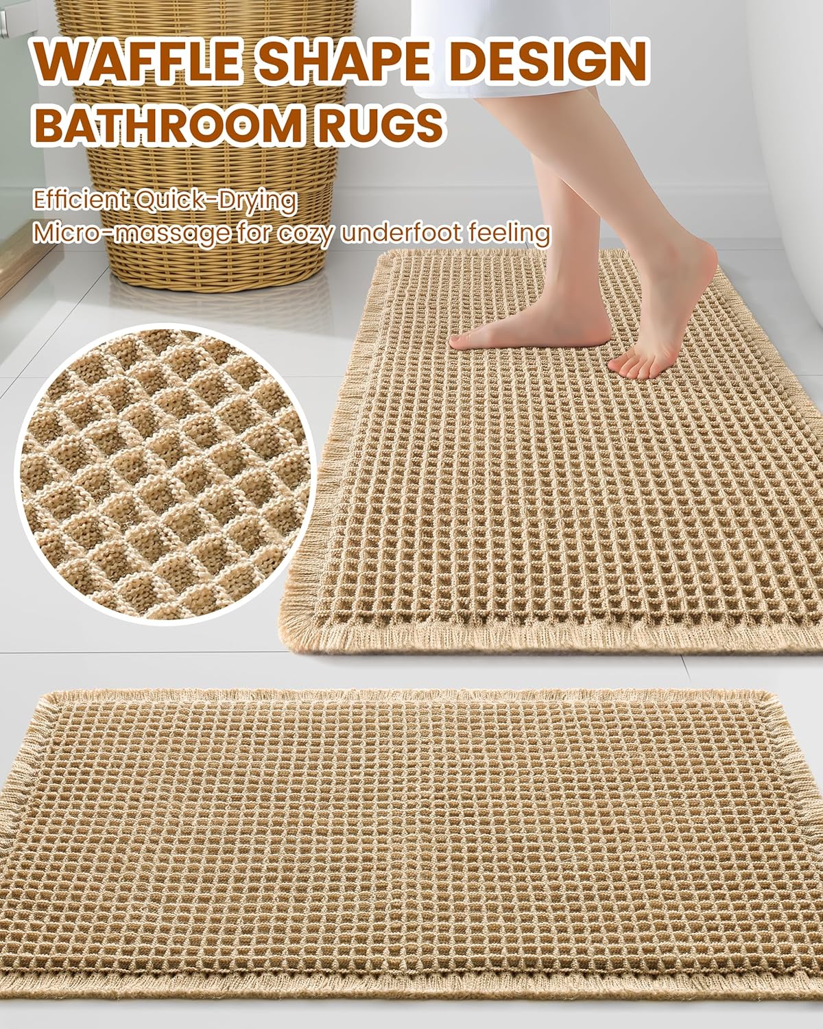 Smiry Waffle Bath Mat 30X20, Extra Soft Absorbent Bathroom Rugs, Brown
