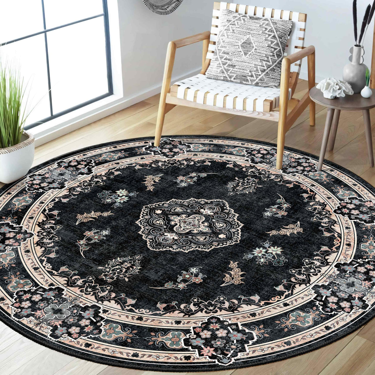 MUJOO Pink Rug 3x5 Washable,Boho Area Rugs Small Non Slip Low-Pile Floral