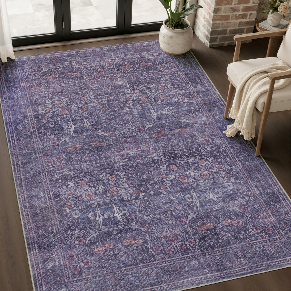 JOLLYVOGUE Entryway Rug, 2x3 Washable Vintage Floral Rug, Beige