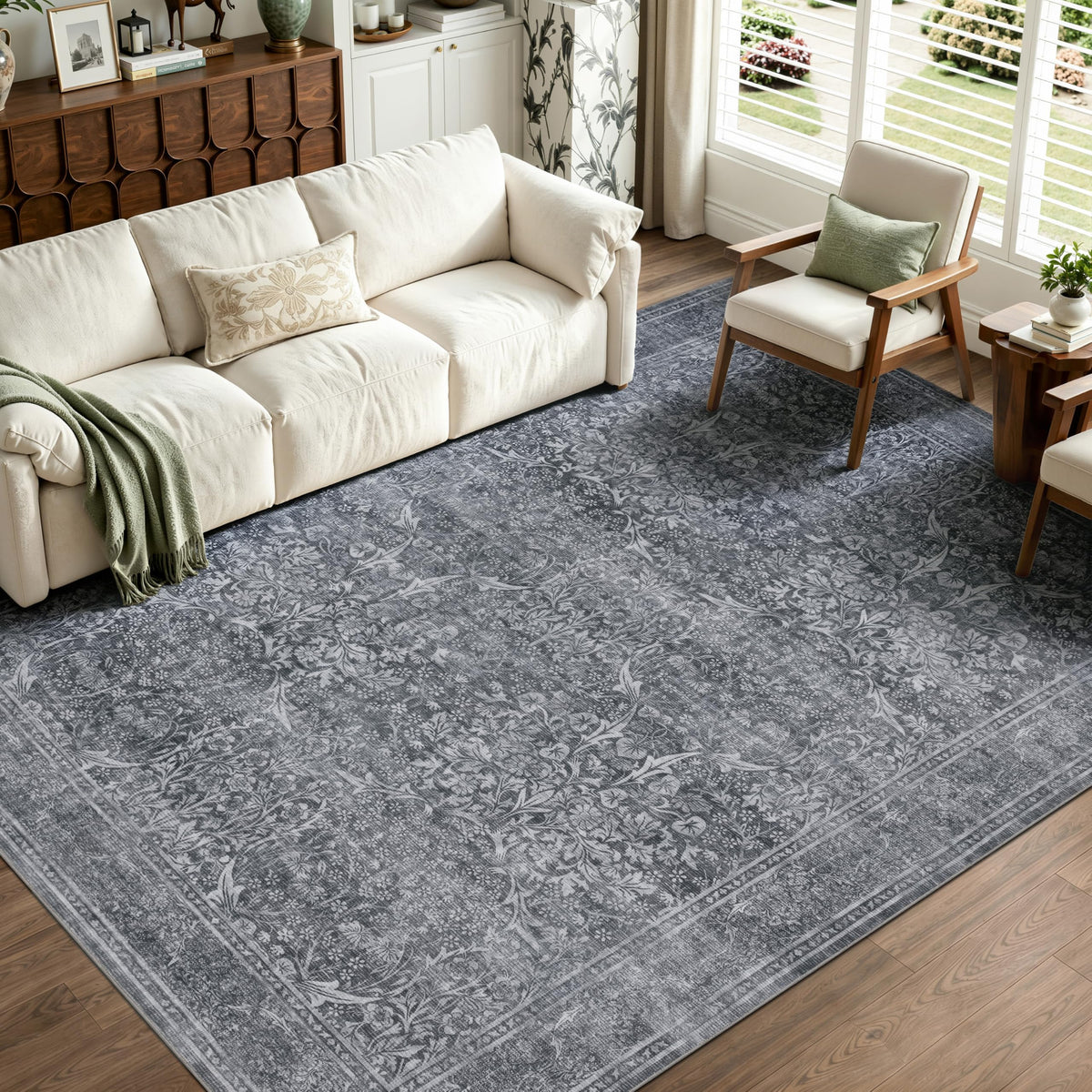 JOLLYVOGUE Entryway Rug, 2x3 Washable Vintage Floral Rug, Beige