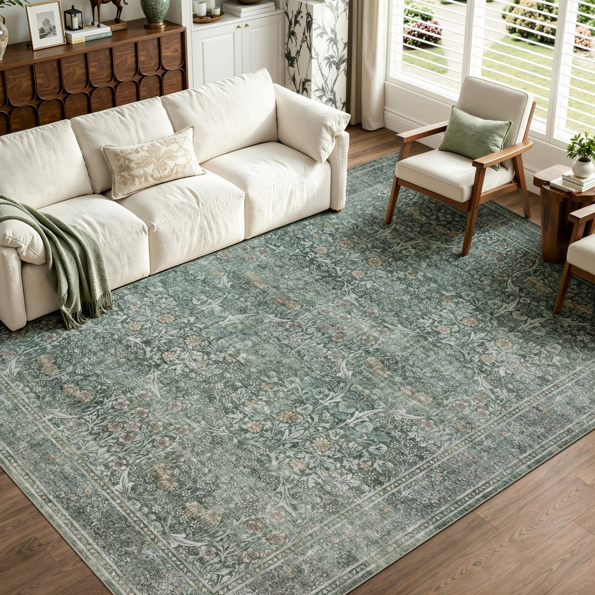 JOLLYVOGUE Entryway Rug, 2x3 Washable Vintage Floral Rug, Beige