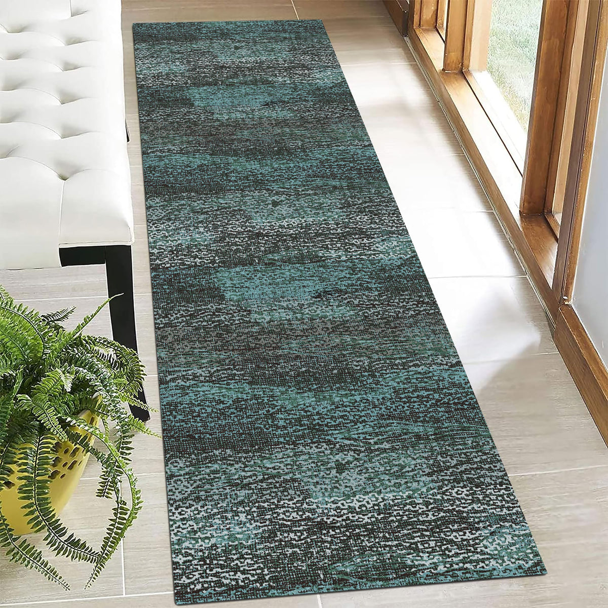 RUGSURE Washable Area Rugs - Perfect for Living Room, Bedroom, Kids Room, Nursery - Stain & Water Resistant Non-Slip, Pet & Child Friendly, Vintage Tribal Area Rugs (Green, 3' x 5 ')
