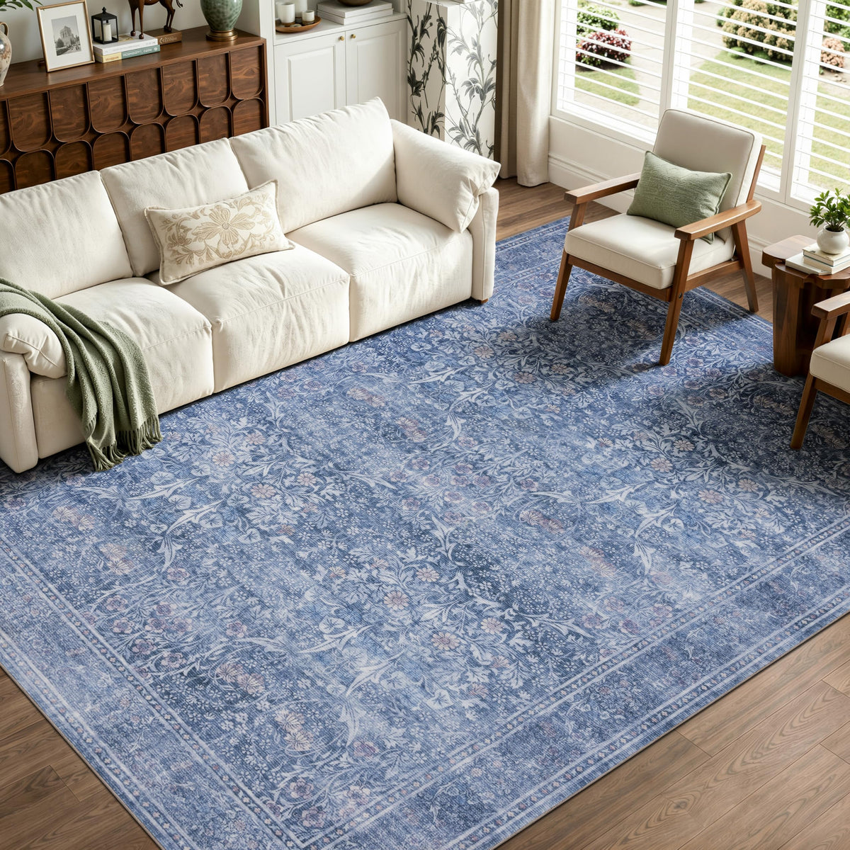 JOLLYVOGUE Entryway Rug, 2x3 Washable Vintage Floral Rug, Beige