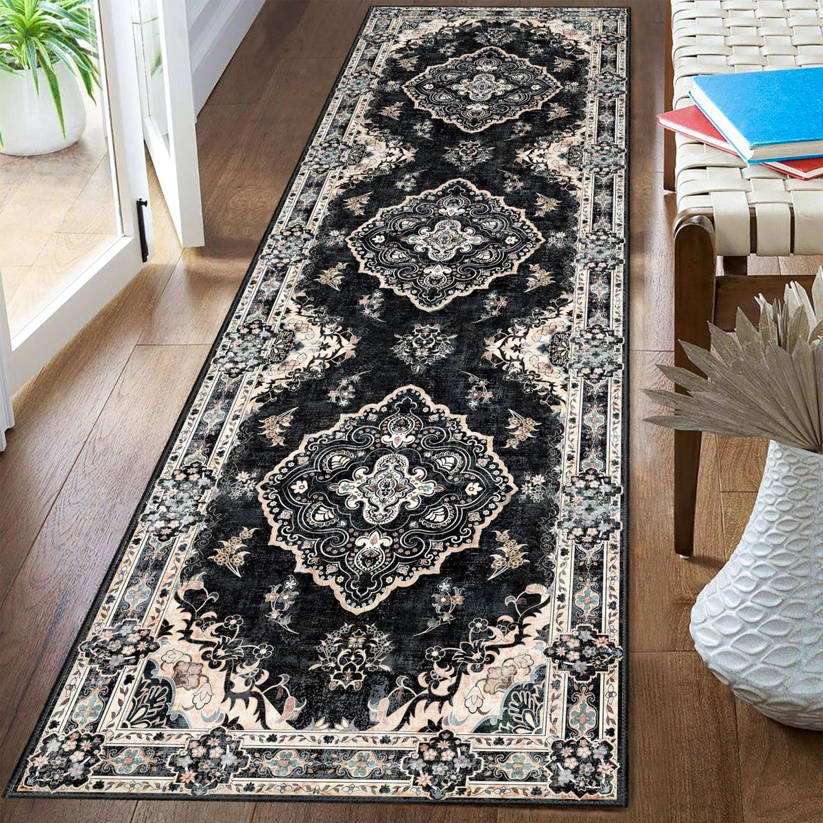 MUJOO Pink Rug 3x5 Washable,Boho Area Rugs Small Non Slip Low-Pile Floral