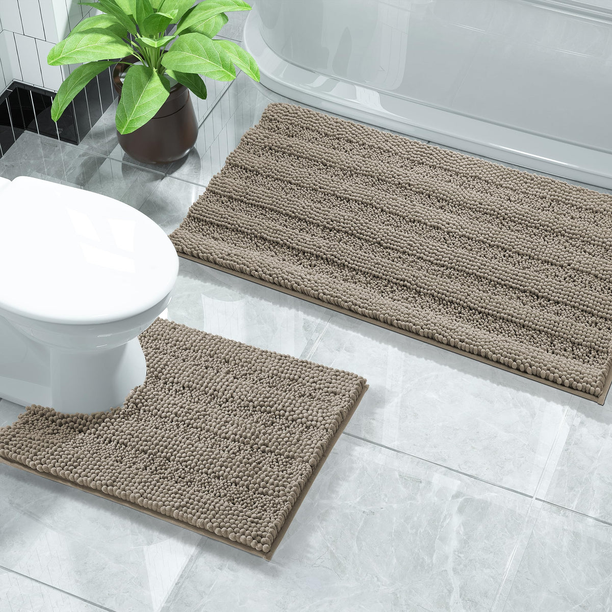 Yimobra Bathroom Rug Set 2 Piece, Absorbent Bath Mat Set, 32x20+24x17, Gray