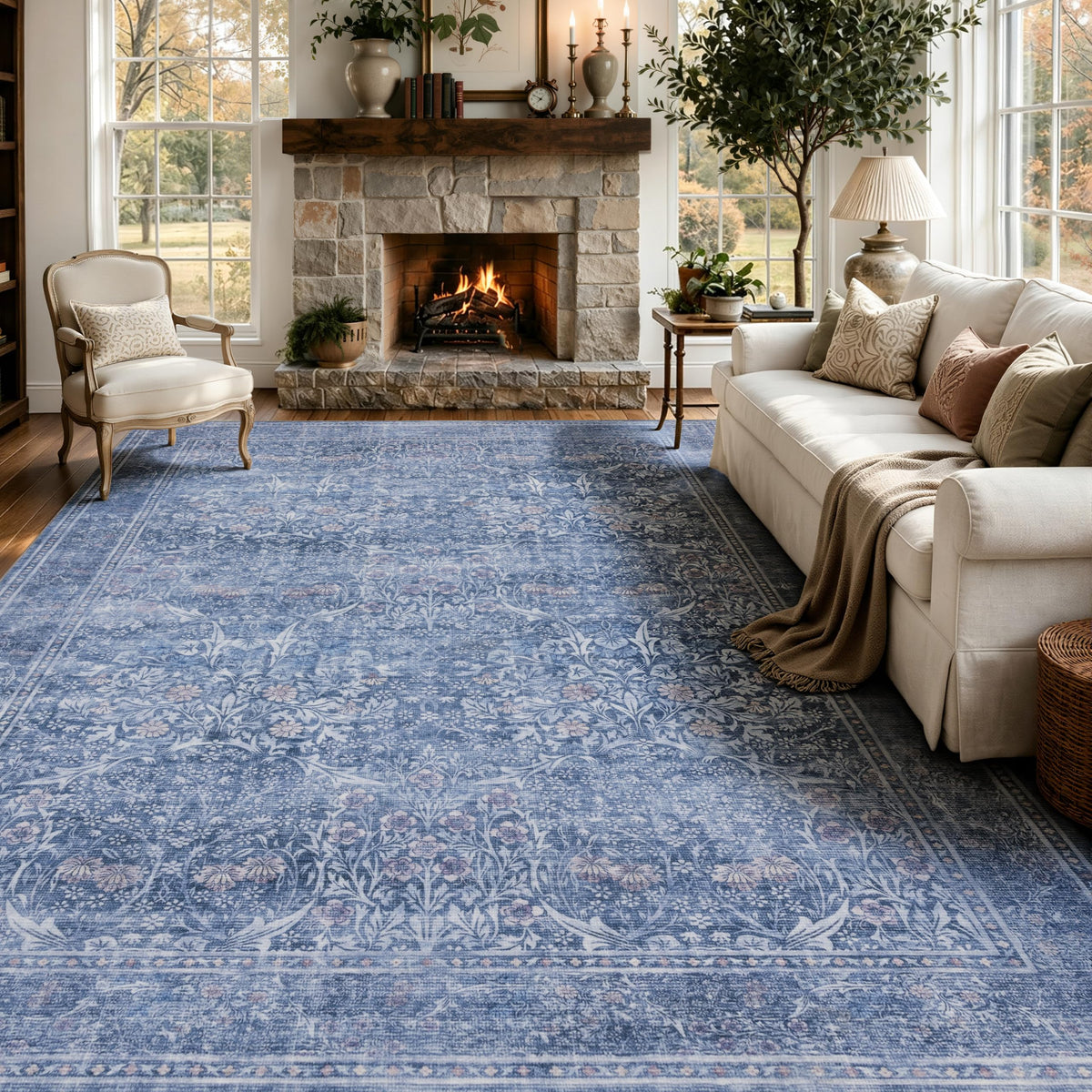 JOLLYVOGUE Entryway Rug, 2x3 Washable Vintage Floral Rug, Beige