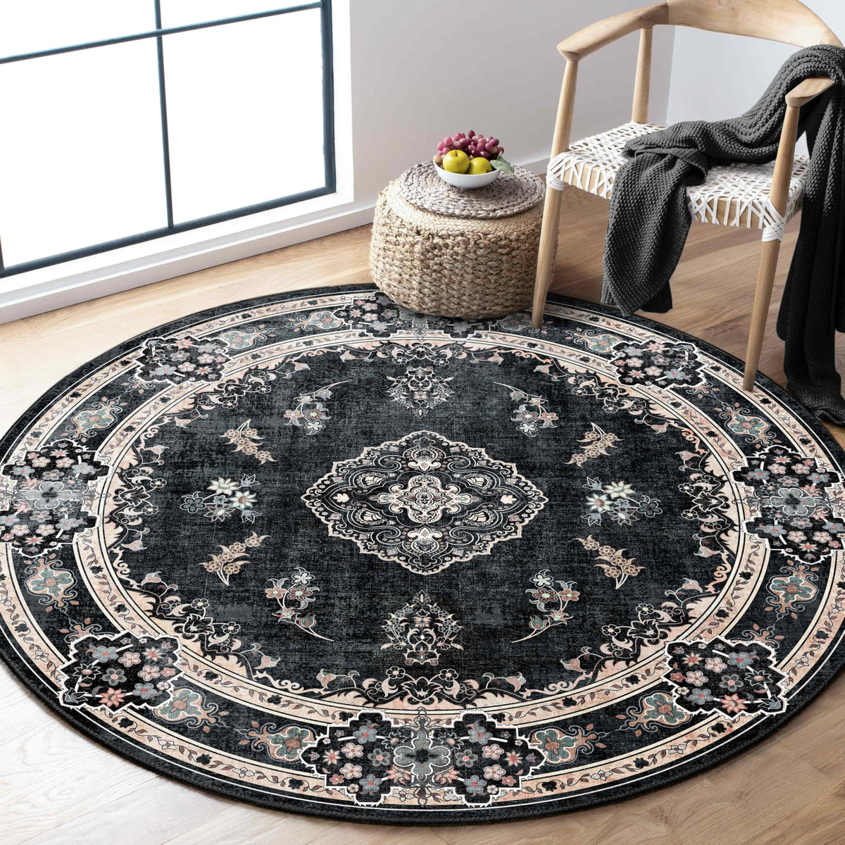 MUJOO Pink Rug 3x5 Washable,Boho Area Rugs Small Non Slip Low-Pile Floral