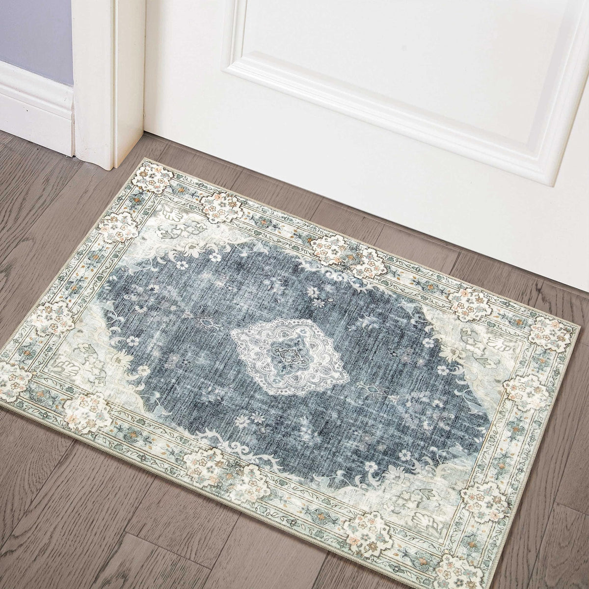MUJOO Pink Rug 3x5 Washable,Boho Area Rugs Small Non Slip Low-Pile Floral