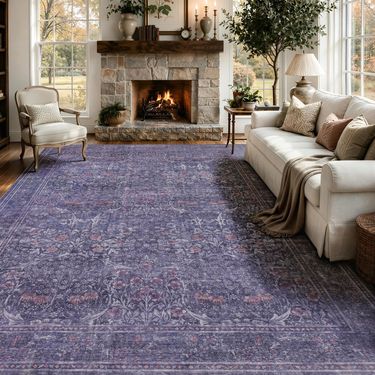 JOLLYVOGUE Entryway Rug, 2x3 Washable Vintage Floral Rug, Beige
