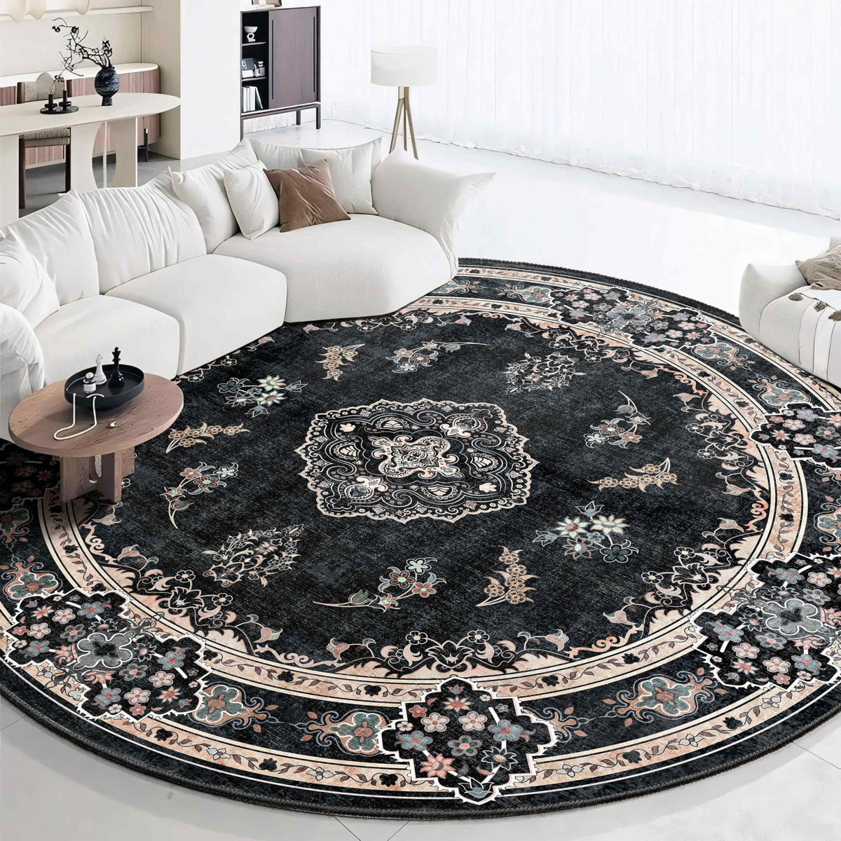 MUJOO Pink Rug 3x5 Washable,Boho Area Rugs Small Non Slip Low-Pile Floral