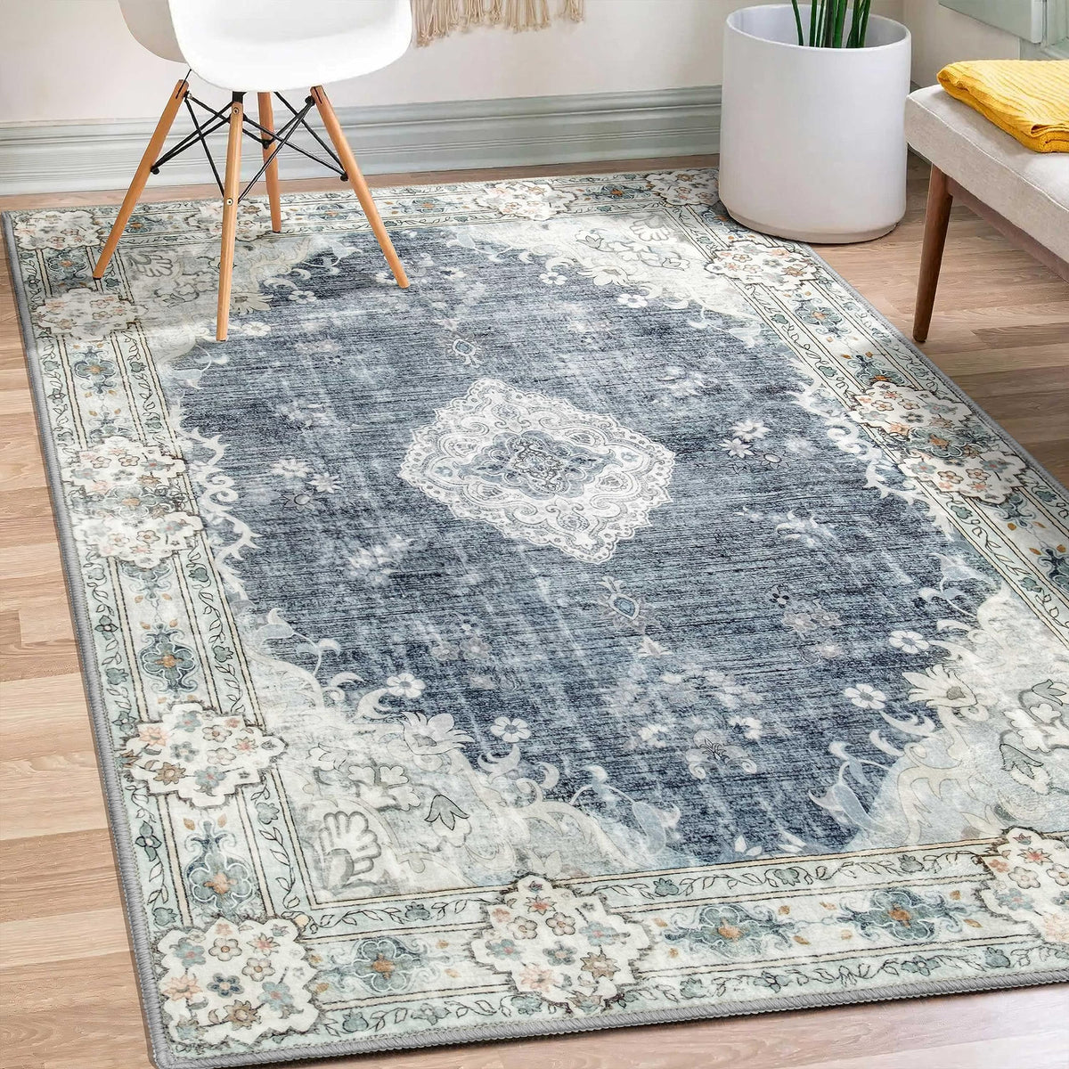 MUJOO Pink Rug 3x5 Washable,Boho Area Rugs Small Non Slip Low-Pile Floral