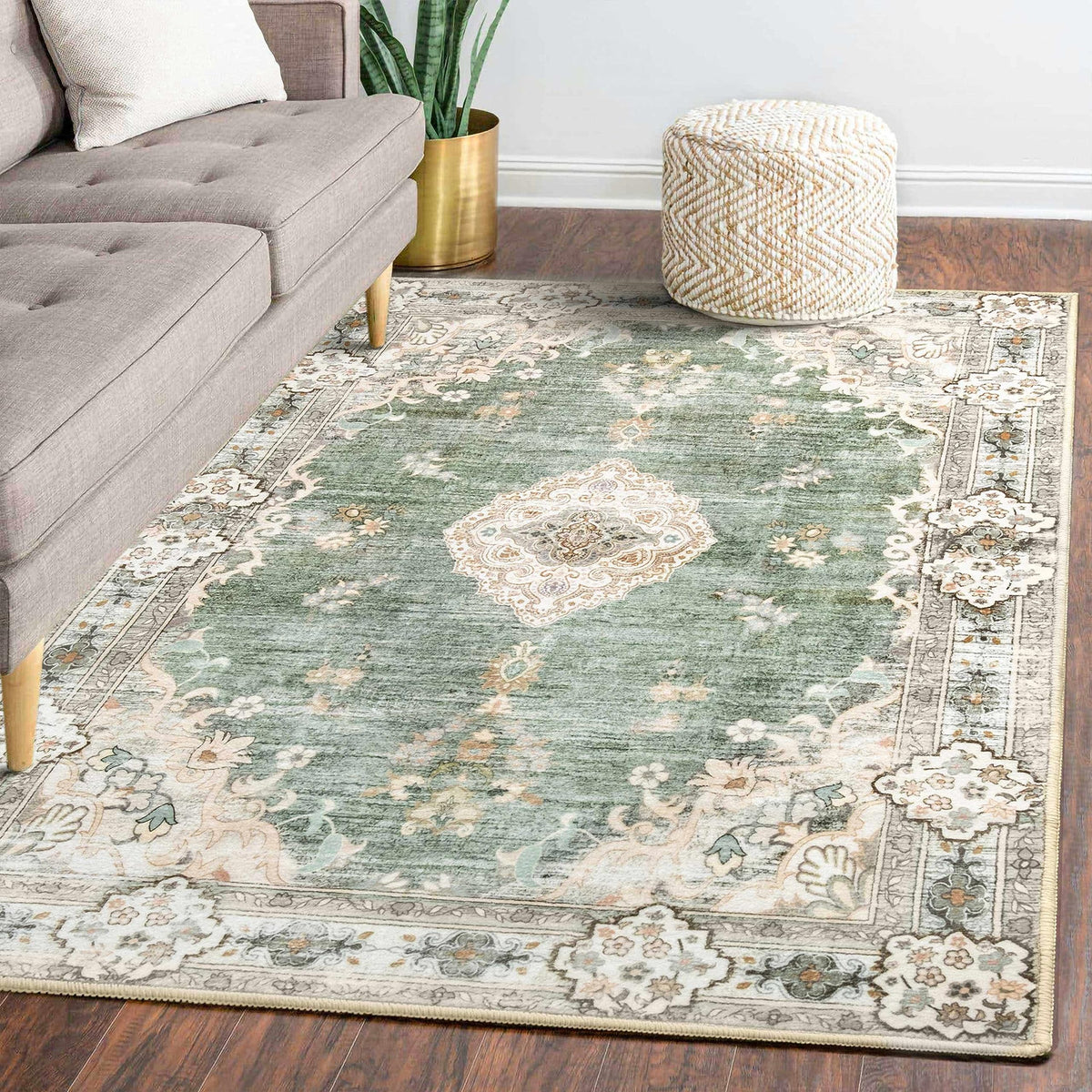 MUJOO Pink Rug 3x5 Washable,Boho Area Rugs Small Non Slip Low-Pile Floral